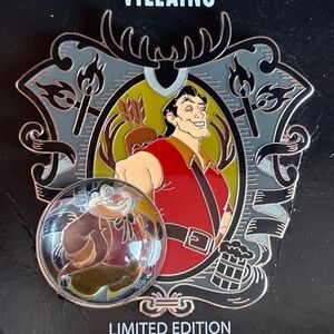 Pink a la Mode Gaston Snow Globe Beauty and the Beast Snowglobe Pin